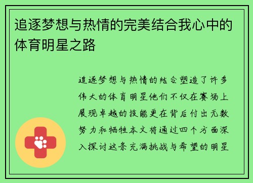 追逐梦想与热情的完美结合我心中的体育明星之路